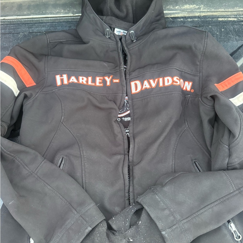 Harley-Davidson Black Jacket with Red and Gray Stripes